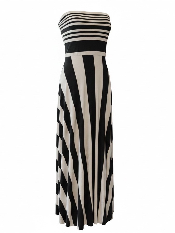 Elan Black And Cream Striped Maxi Skirt
